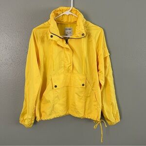 Vintage Old Navy Bright Yellow Windbreaker Raincoat Size M Hideaway Hood Pockets